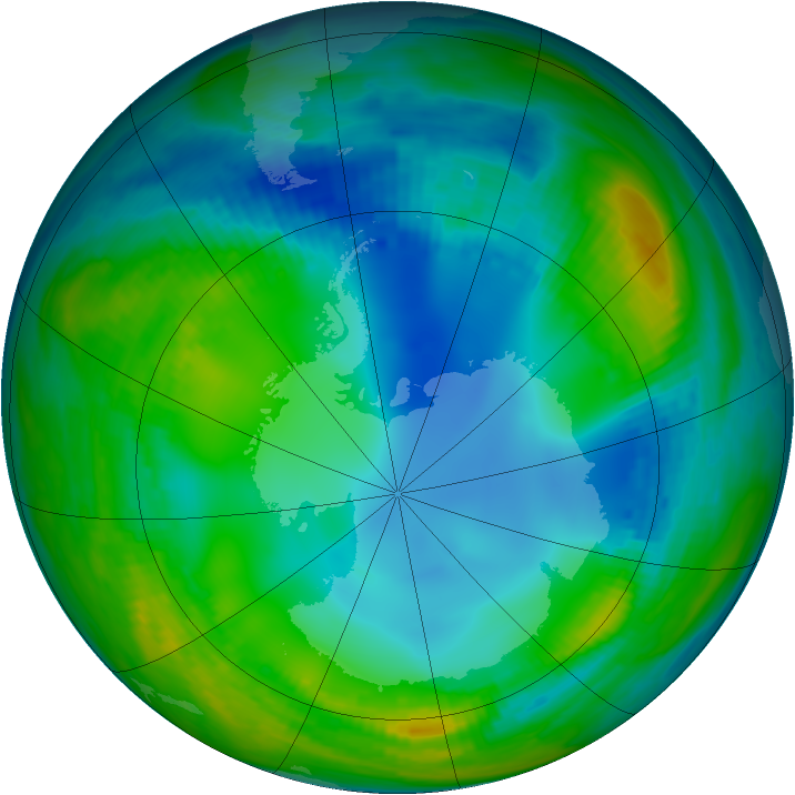 Antarctic ozone map for 24 July 1985